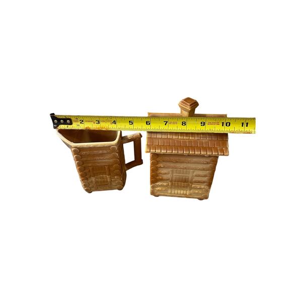 Mosser Glass Log Cabin Creamer Sugar Vintage Chocolate Slag Glass Caramel 1970s - Picture 8 of 9